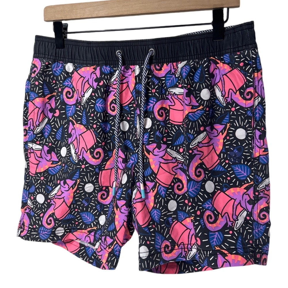 Party Pants Chameleon Surfing Swim‎ Trunks Black Pink Men's Size Medium